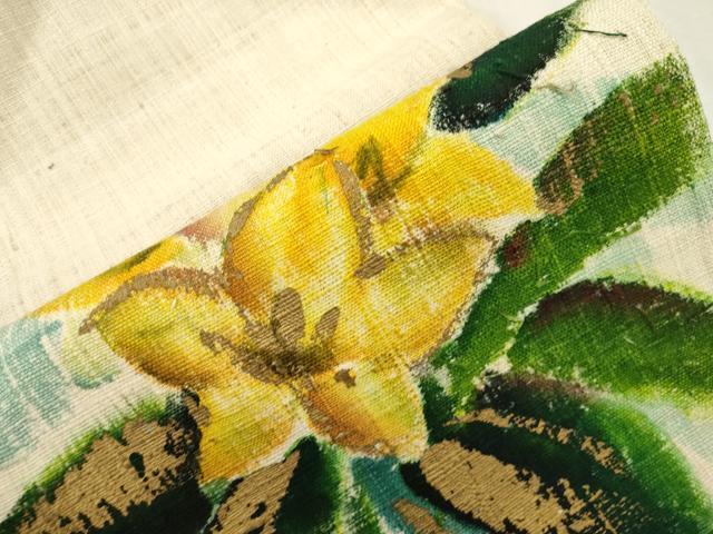 平和屋着物●八寸名古屋帯 手描き 紬地 草花文 正絹 逸品 CABJ2216dy