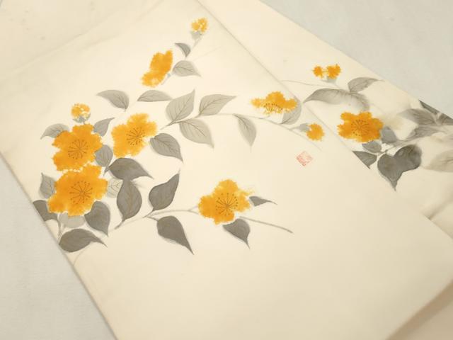 平和屋着物●日本工芸会正会員 絞りの小倉 辻が花の建亮 小倉建亮 塩瀬 九寸名古屋帯 手描き 草花文 正絹 逸品 CABJ2219dy