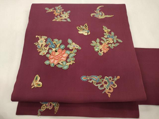 平和屋着物●中国三大刺繍 総相良刺繍 九寸名古屋帯 駒刺繍 花蝶文 正絹 逸品 CABJ2222dy