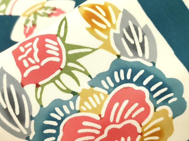 平和屋着物●塩瀬 全通柄九寸名古屋帯 型染め 花蝶文 正絹 逸品 CABJ2227dy