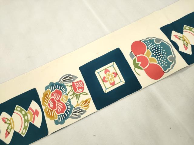 平和屋着物●塩瀬 全通柄九寸名古屋帯 型染め 花蝶文 正絹 逸品 CABJ2227dy