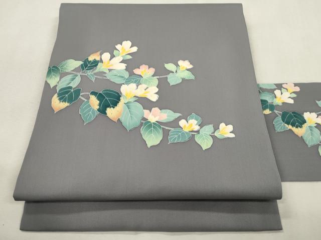 平和屋着物●塩瀬 九寸名古屋帯 友禅 作家物 草花文 正絹 逸品 CABJ2231dy