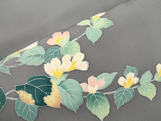 平和屋着物●塩瀬 九寸名古屋帯 友禅 作家物 草花文 正絹 逸品 CABJ2231dy