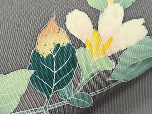 平和屋着物●塩瀬 九寸名古屋帯 友禅 作家物 草花文 正絹 逸品 CABJ2231dy