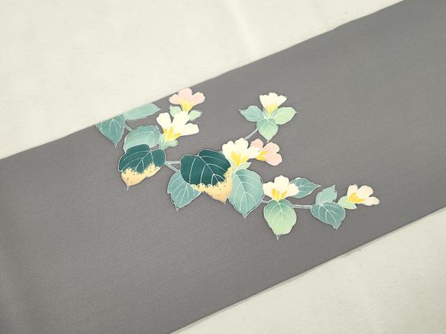 平和屋着物●塩瀬 九寸名古屋帯 友禅 作家物 草花文 正絹 逸品 CABJ2231dy
