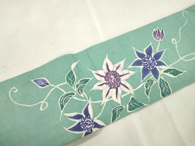 平和屋着物●九寸名古屋帯 ろうけつ染め 草花文 正絹 逸品 CABJ2232dy