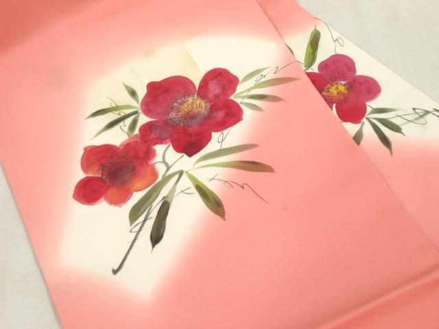 平和屋着物●塩瀬 九寸名古屋帯 作家物 手描き 草花文 正絹 逸品 CABJ2235dy