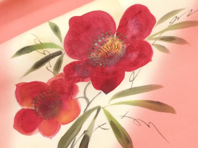 平和屋着物●塩瀬 九寸名古屋帯 作家物 手描き 草花文 正絹 逸品 CABJ2235dy