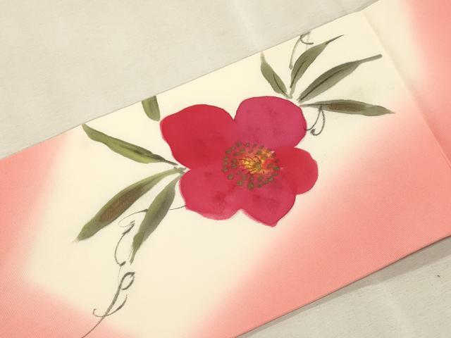 平和屋着物●塩瀬 九寸名古屋帯 作家物 手描き 草花文 正絹 逸品 CABJ2235dy