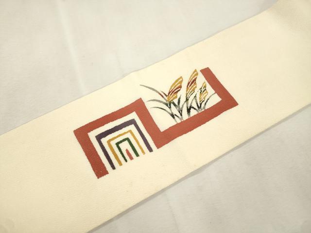 平和屋着物●つけ帯 型染め 草木文 鬼しぼ縮緬 正絹 逸品 CABJ2245dy