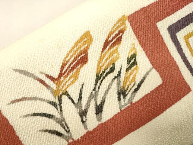 平和屋着物●つけ帯 型染め 草木文 鬼しぼ縮緬 正絹 逸品 CABJ2245dy