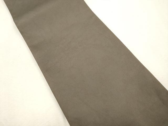 平和屋着物●博多織 半幅帯 パッチワーク 草木文 利休茶色 似せ紫色 共箱付き 未使用 CABJ2246dy