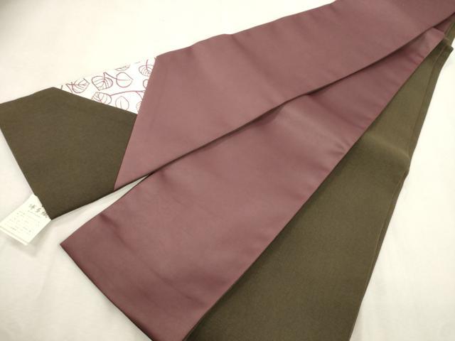 平和屋着物●博多織 半幅帯 パッチワーク 草木文 赤褐色色 藍媚茶色 共箱付き 未使用 CABJ2247dy