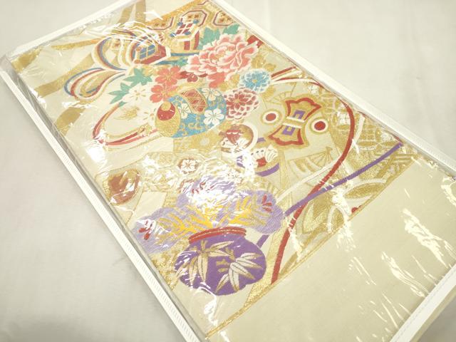 平和屋着物●西陣 酒井守謹製 六通柄袋帯 鼓花文 金糸 証紙付き 逸品 未使用 CABJ2259dy