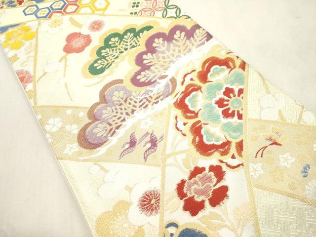 平和屋着物●西陣 酒井守謹製 六通柄袋帯 松 花鳥文 金糸 証紙付き 逸品 未使用 CABJ2261dy