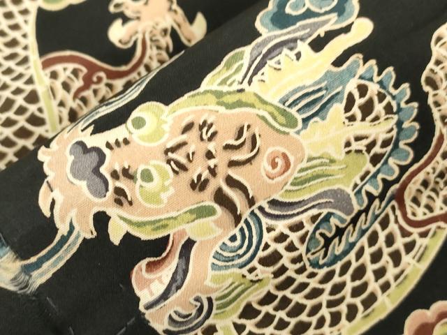 平和屋着物●アンティーク 大正ロマン 半幅帯 龍 黒地 正絹 逸品 CABJ2274dy