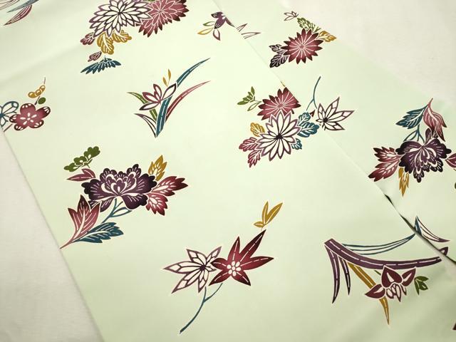 平和屋着物●塩瀬 全通柄九寸名古屋帯 型染め 草花文 正絹 逸品 CABJ2279dy