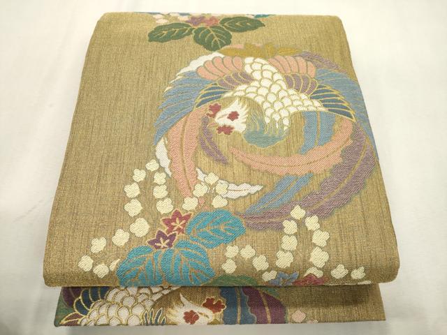平和屋着物●六通柄袋帯 美人画譜 鳳凰桐花丸文 金糸 正絹 逸品 CABJ2280dy