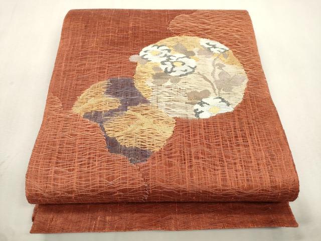 平和屋着物▽太鼓柄袋帯 スリーシーズン 春夏秋 櫛織 草花丸文 正絹 逸品 CABJ2283dy