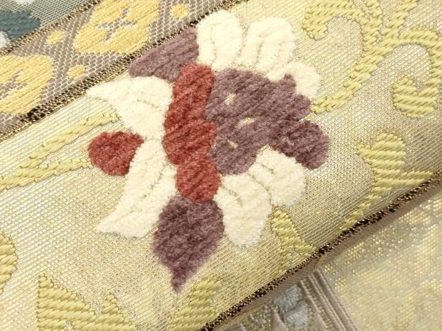 平和屋着物●六通柄袋帯 モール 刺繍 横段花鳥文 金糸 正絹 逸品 CABJ2298dy
