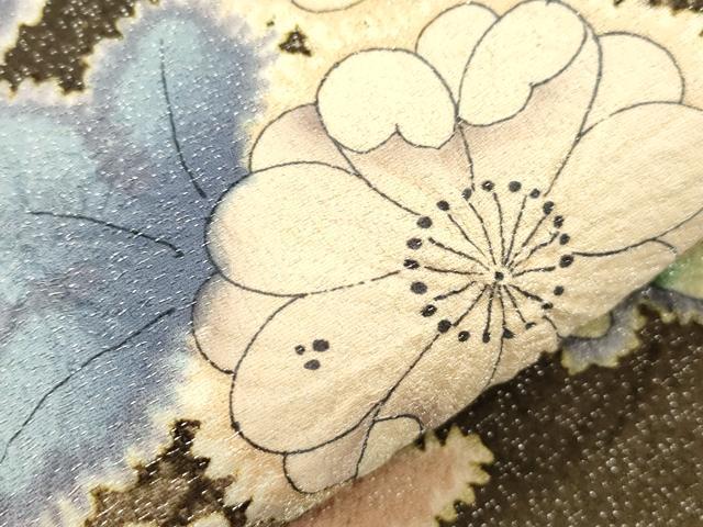 平和屋着物●六通柄袋帯 辻が花 銀通し地 正絹 逸品 CABJ2302dy