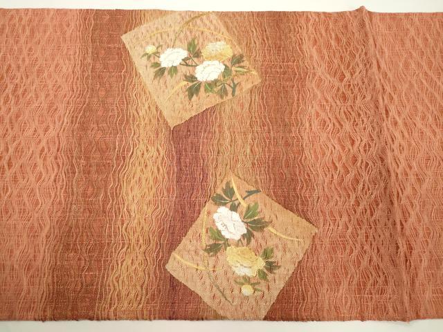 平和屋着物▽太鼓柄袋帯 スリーシーズン 春夏秋 櫛織 刺繍 色紙重ね草花文 金銀彩 正絹 逸品 CABJ2311dy