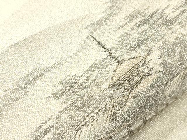 平和屋着物●綴れ 太鼓柄袋帯 作家物 手描き 京都嵐山渡月橋 銀糸 正絹 逸品 CABJ2316dy