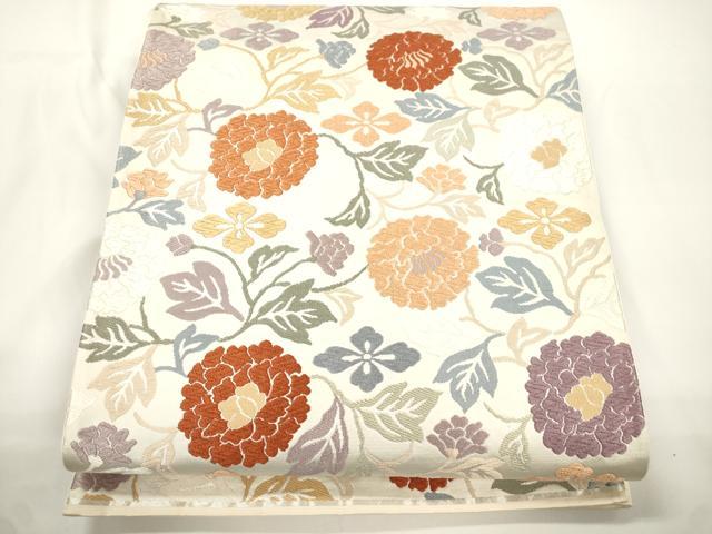 平和屋着物●六通柄袋帯 唐織 草花文 銀糸 正絹 逸品 CABJ2318dy
