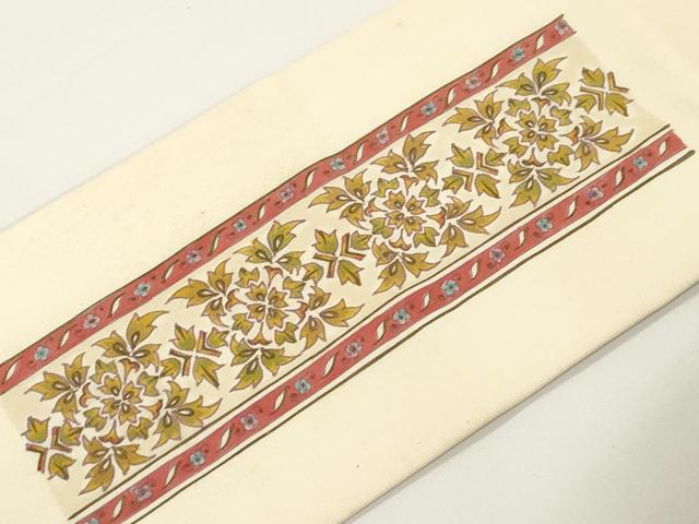 平和屋着物●塩瀬 九寸名古屋帯 草花文 正絹 逸品 CABJ2332dy