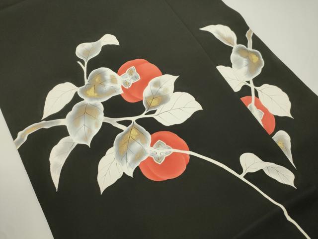 平和屋着物●塩瀬 九寸名古屋帯 柿 黒地 金彩 正絹 逸品 CABJ2334dy