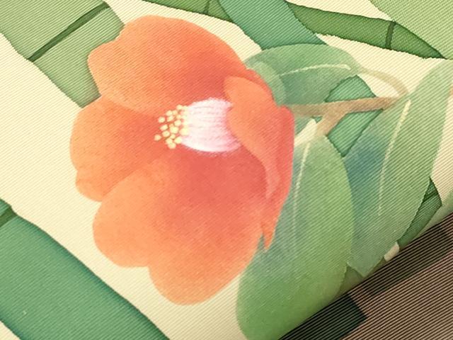 平和屋着物●塩瀬 九寸名古屋帯 笹竹 椿 金銀彩 正絹 逸品 CABJ2335dy
