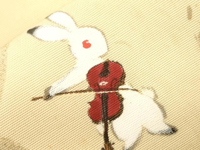平和屋着物●九寸名古屋帯 手描き 動物 楽器文 正絹 逸品 CABJ2338dy