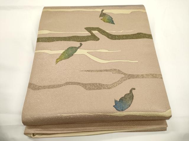平和屋着物●六通柄袋帯 作家物 ろうけつ染め 舞葉文 銀通し地 正絹 逸品 CABJ2342dy