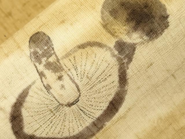平和屋着物●太鼓柄袋帯 本場真綿絢結城紬 作家物 生紬 手描き 成り物 証紙付き 正絹 逸品 CABJ2348dy