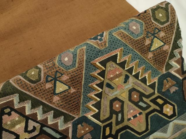 平和屋着物●中国三大刺繍 スワトウ刺繍 相良刺繍 総刺繍 太鼓柄袋帯 紬地 幾何学文 正絹 逸品 CABJ2351dy