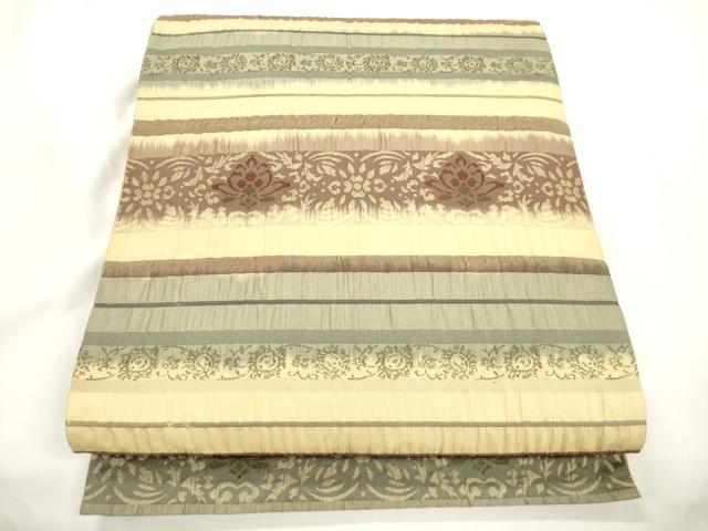 平和屋着物●全通柄袋帯 横段花文 正絹 逸品 CABJ2355dy