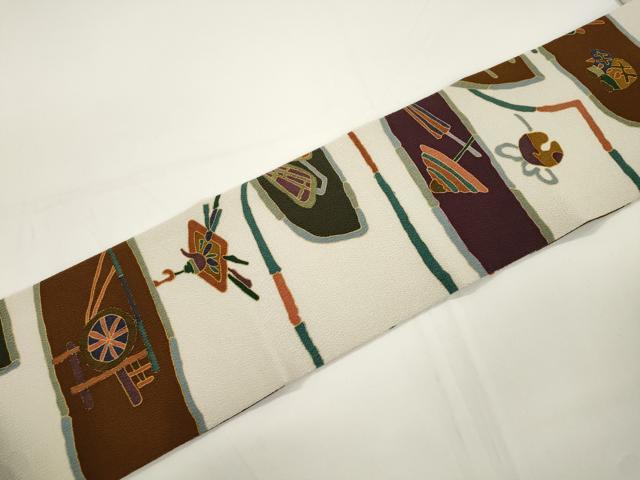 平和屋着物●つけ帯 風景文 鬼しぼ縮緬 正絹 逸品 CABJ2362dy