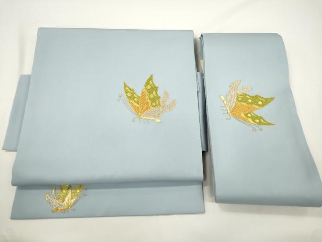 平和屋着物●塩瀬 つけ帯 総刺繍 駒刺繍 舞蝶文 金糸 正絹 逸品 CABJ2366dy