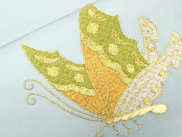 平和屋着物●塩瀬 つけ帯 総刺繍 駒刺繍 舞蝶文 金糸 正絹 逸品 CABJ2366dy