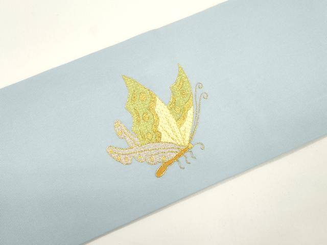平和屋着物●塩瀬 つけ帯 総刺繍 駒刺繍 舞蝶文 金糸 正絹 逸品 CABJ2366dy