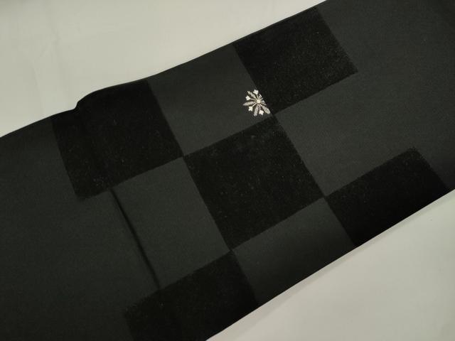 平和屋着物●つけ帯 刺繍 ビロード 幾何学文 黒地 金糸 正絹 逸品 CABJ2369dy