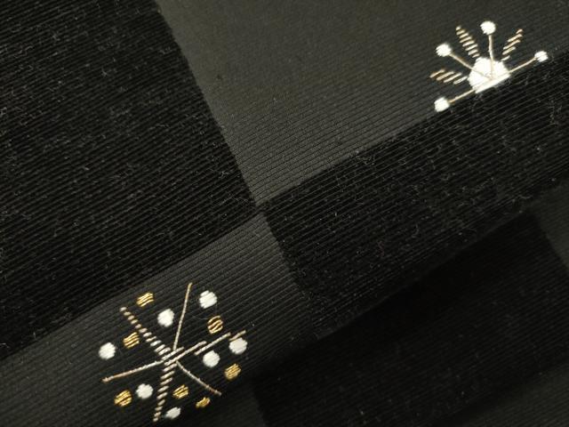 平和屋着物●つけ帯 刺繍 ビロード 幾何学文 黒地 金糸 正絹 逸品 CABJ2369dy