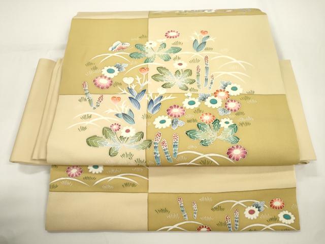 平和屋着物●ワンタッチつけ帯 草花文 金彩 正絹 逸品 CABJ2373dy