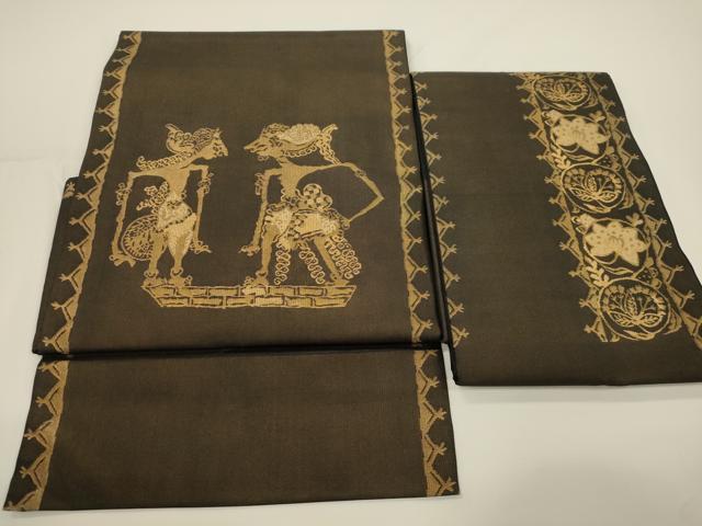 平和屋着物●洛風林 工芸帯地 つけ帯 人物文 金糸 正絹 逸品 CABJ2381dy