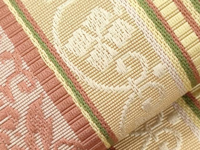 平和屋着物●本場筑前博多織 半幅帯 草花間道 小野和也作 証紙付き 正絹 逸品 CABJ2394dy