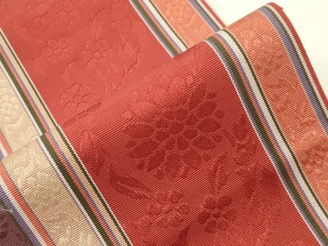 平和屋着物●本場筑前博多織 半幅帯 草花間道 大倉織工場謹製 証紙付き 正絹 逸品 CABJ2395dy
