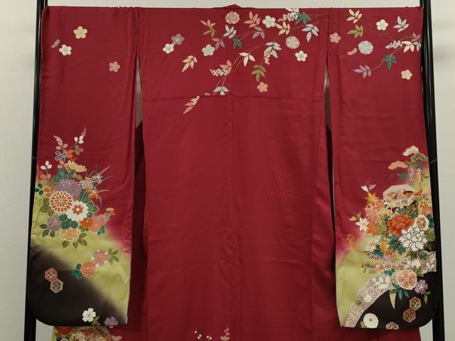 平和屋着物●豪華振袖 貝桶草花文 暈し染め 金彩 正絹 逸品 CABJ2411ze