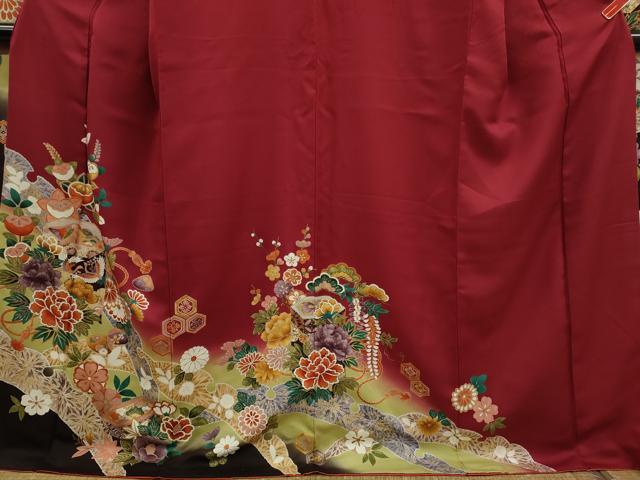 平和屋着物●豪華振袖 貝桶草花文 暈し染め 金彩 正絹 逸品 CABJ2411ze