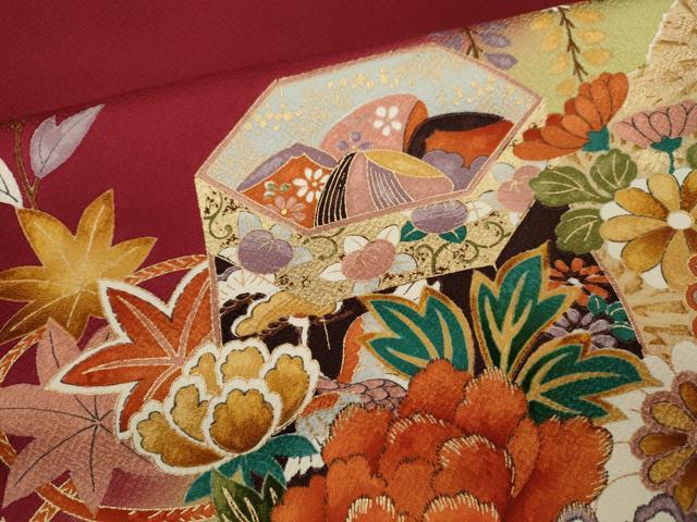 平和屋着物●豪華振袖 貝桶草花文 暈し染め 金彩 正絹 逸品 CABJ2411ze