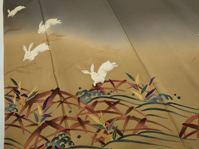 平和屋着物●ファッションデザイナー 花井幸子 訪問着 手描き 絞り 兎 立波笹文 暈し染め 金彩 三越扱い 正絹 逸品 CABJ2417ze